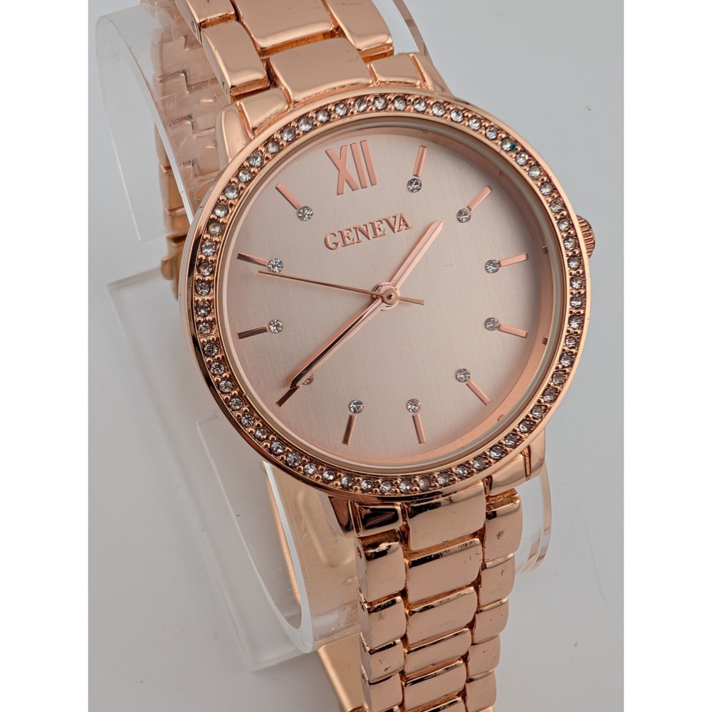 Geneva Watch Women 34mm Case Rose‎ Gold 7.25" Band- New Battery